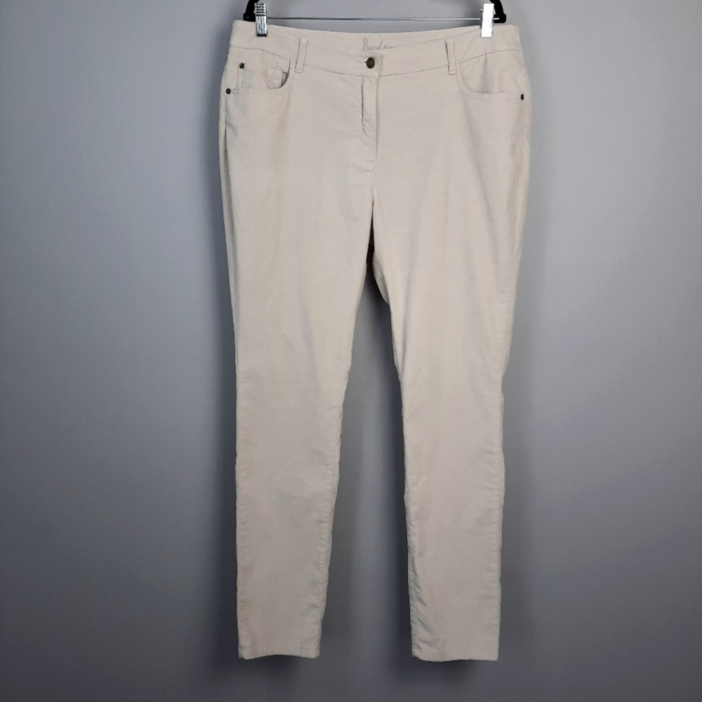 Boden LONG Cream Colored High Rise Slim Leg Micro Wale Corduroy Pants size 14